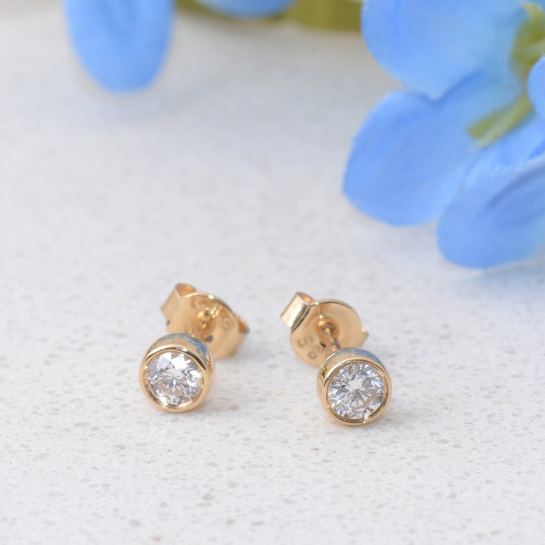 10K Gold Lab-Grown Diamond Bezel Stud Earrings — view 2