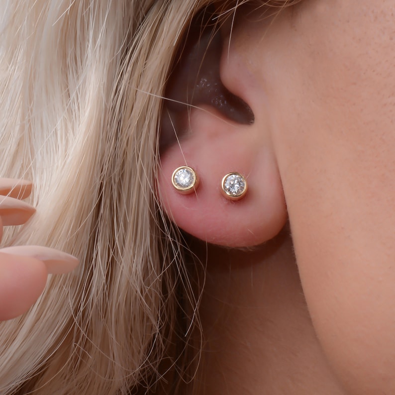 10K Gold Lab-Grown Diamond Bezel Stud Earrings — view 6