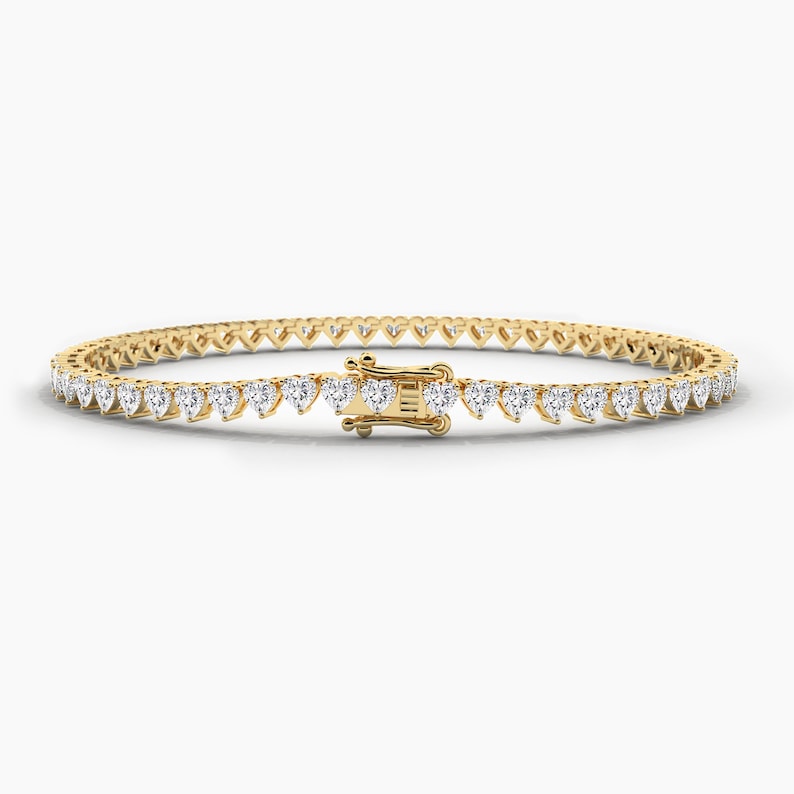 14K Gold Heart-Cut Lab-Grown Diamond Tennis Bracelet — view 6