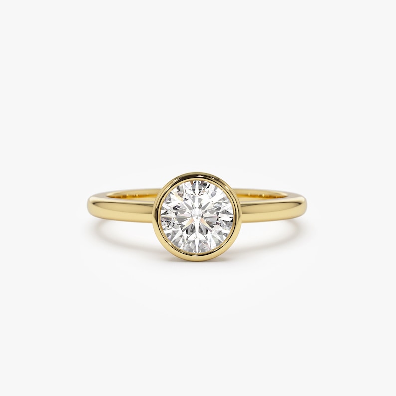14K Gold Round Lab-Grown Diamond Bezel Engagement Ring — view 1