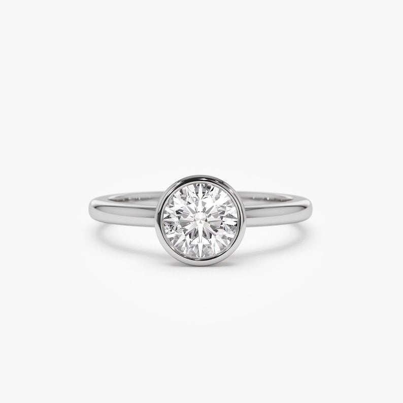 14K Gold Round Lab-Grown Diamond Bezel Engagement Ring — view 2