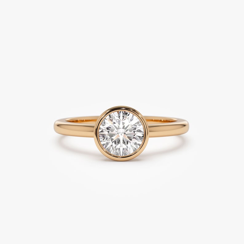 14K Gold Round Lab-Grown Diamond Bezel Engagement Ring — view 3