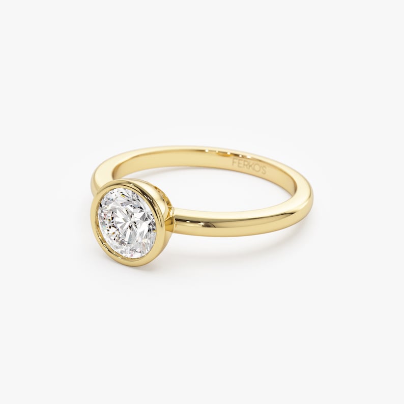 14K Gold Round Lab-Grown Diamond Bezel Engagement Ring — view 4
