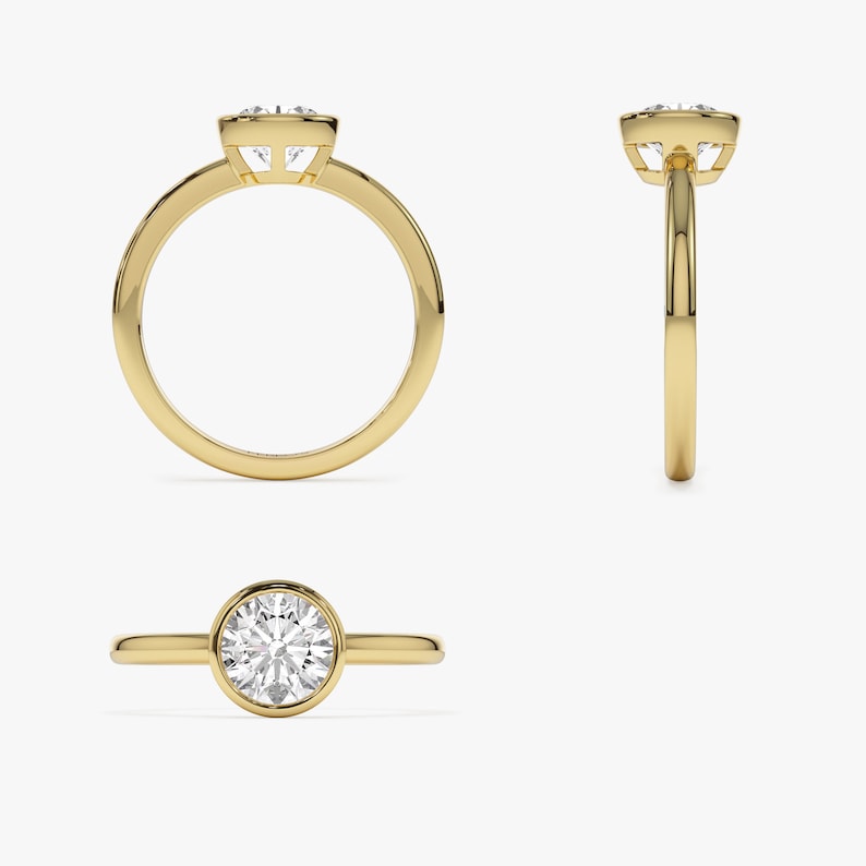 14K Gold Round Lab-Grown Diamond Bezel Engagement Ring — view 5