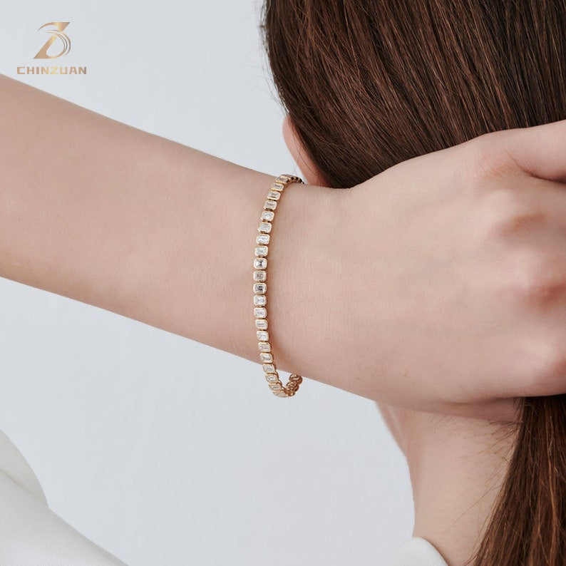 9K Gold Emerald-Cut Diamond Tennis Bracelet — view 3